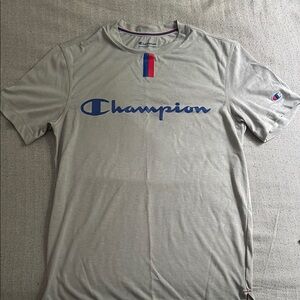 Champion Light Gray Men's Tee with Blue Logo